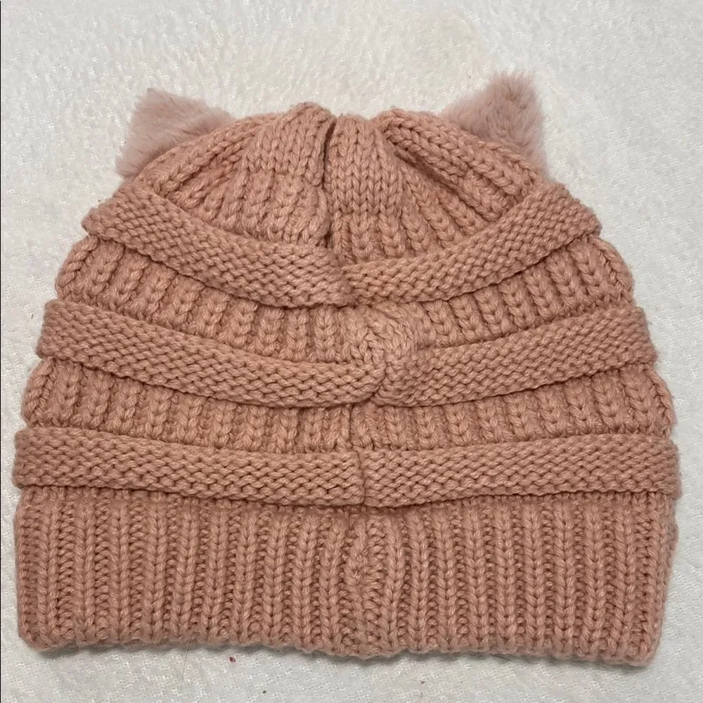 Kids' Cozy Knit Beanie Set - Gray and Pink